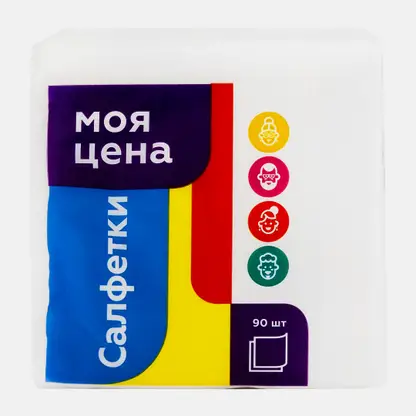 Салфетки бумажные Моя цена 1 слой 24*24см 90шт