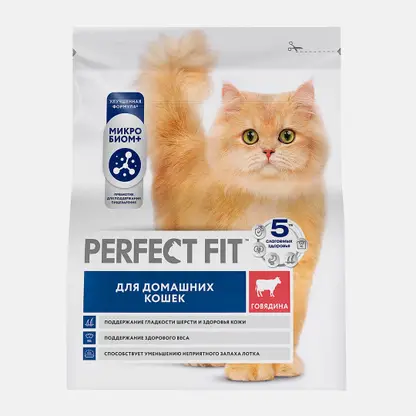 Сухой корм для домашних кошек с говядиной Perfect Fit 1.2кг