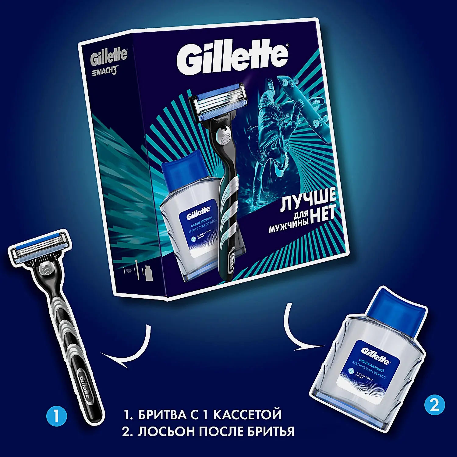 Подарочный набор для бритья Gillette Станок Mach3 со сменной кассетой + Лосьон после бритья 50мл