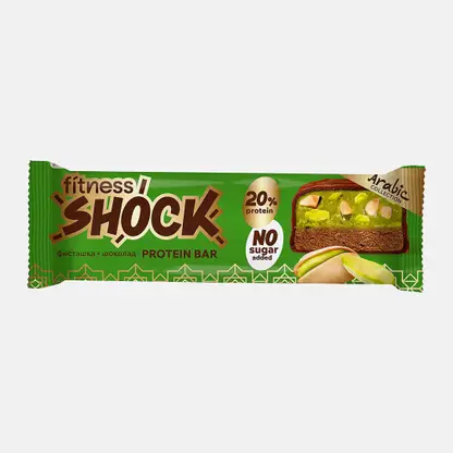Протеиновый батончик глазированный со вкусом фисташка и шоколад Fitnesshock 50г