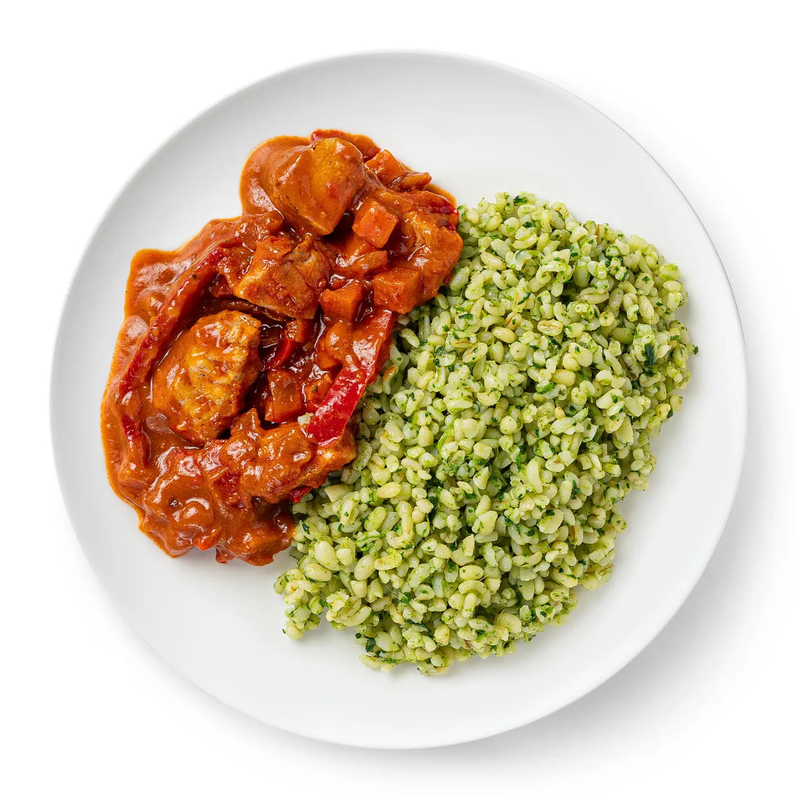 Изображение товара Куриный паприкаш с булгуром и шпинатом йуми 270г готовое блюдо