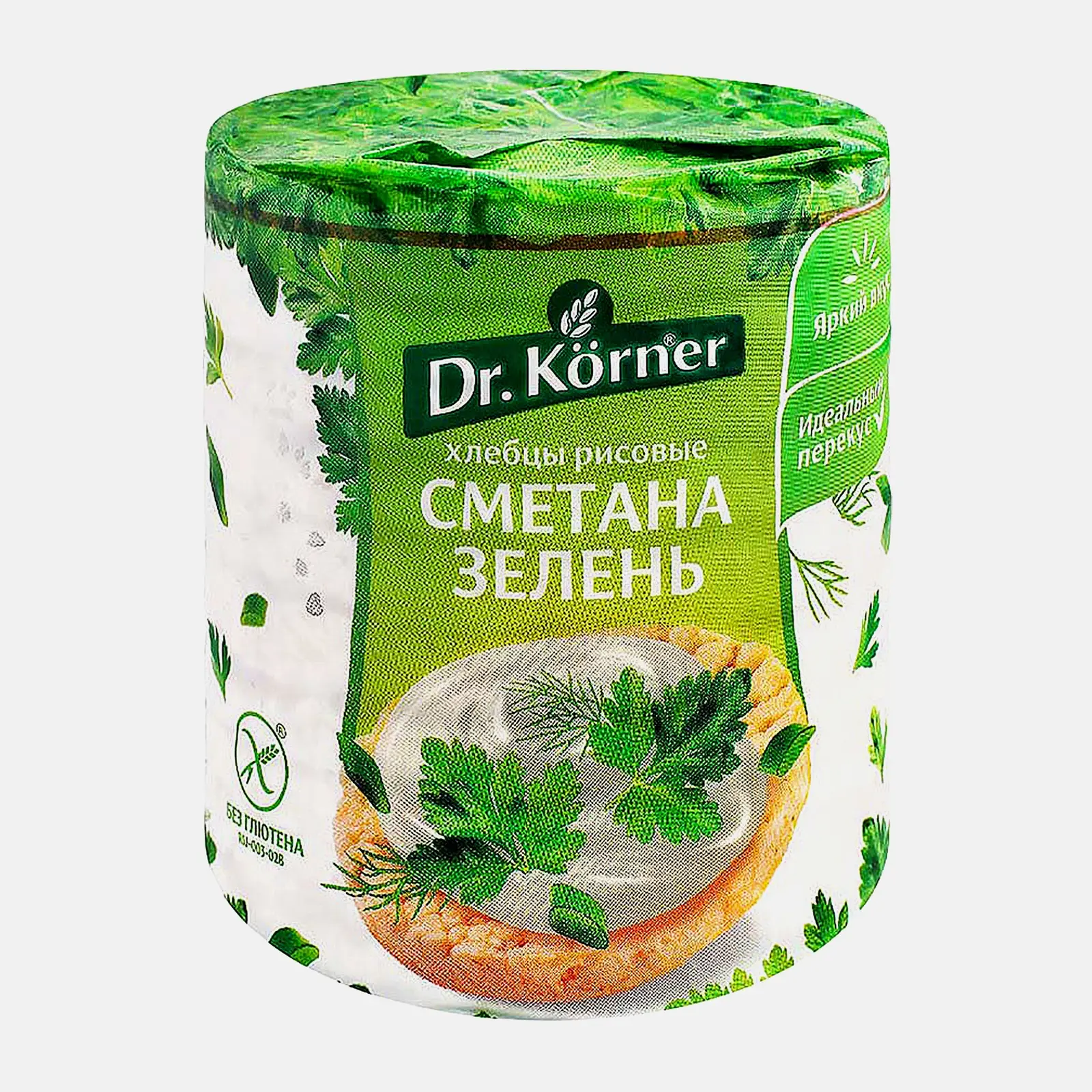Изображение товара Рисовые хлебцы хрустящие со вкусом сметана-зелень Dr. Korner 80г