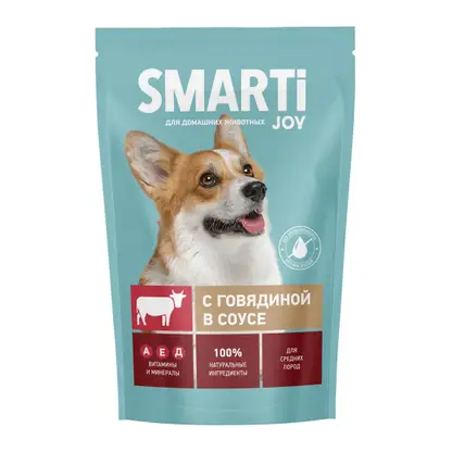 Изображение товара Влажный корм для собак Smarti Joy с говядиной 415г для взрослых питомцев