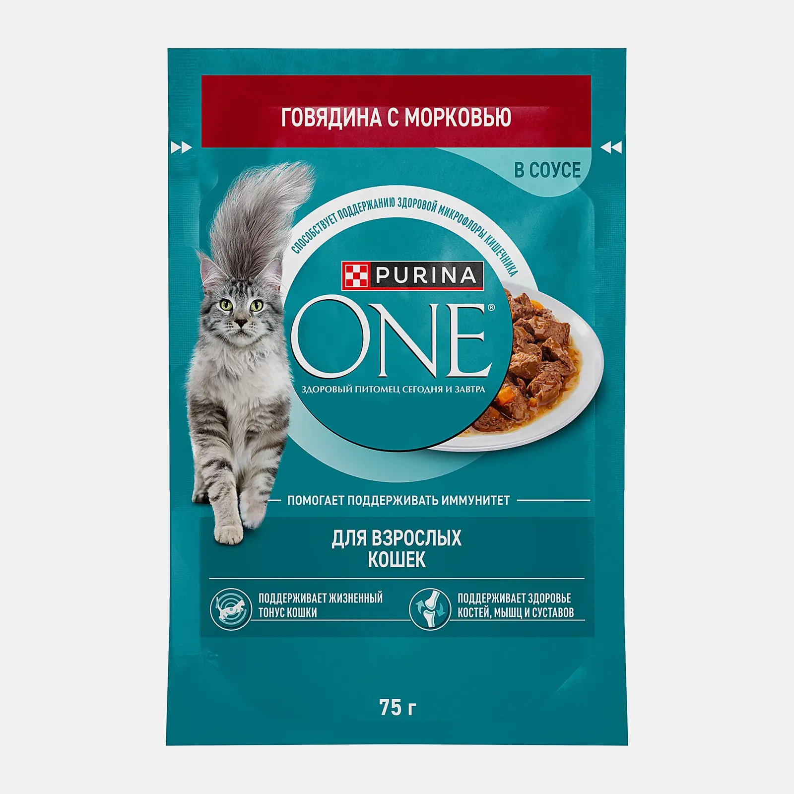 Влажный корм для кошек Purina ONE с говядиной и морковью в соусе 75г