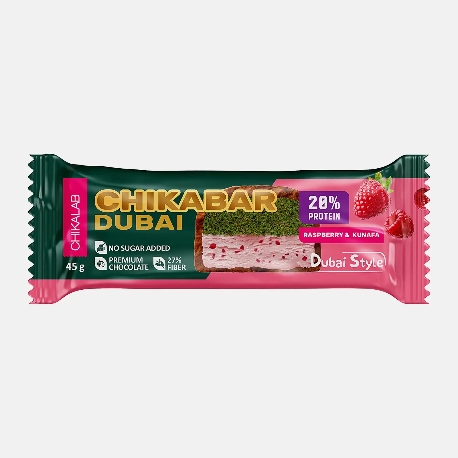 Изображение товара Протеиновый батончик со вкусом малины и фисташки Chikalab 45г гипоаллергенный фитнес-сладость