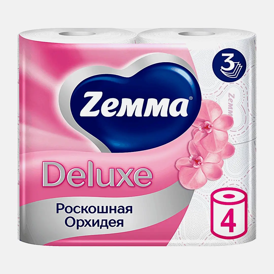 Туалетная бумага Орхидея Deluxe Zemma 4 рулонов 3 слоя