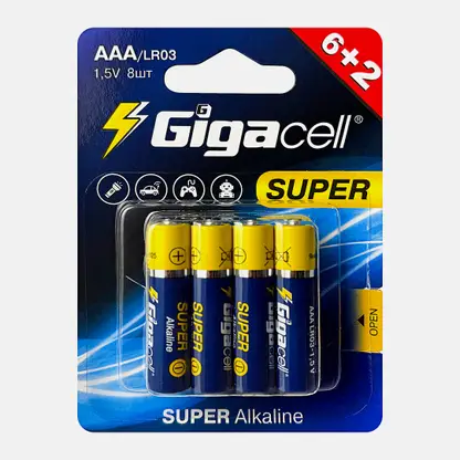 Алкалиновые батарейки Gigacell ААА LR03 6+2шт