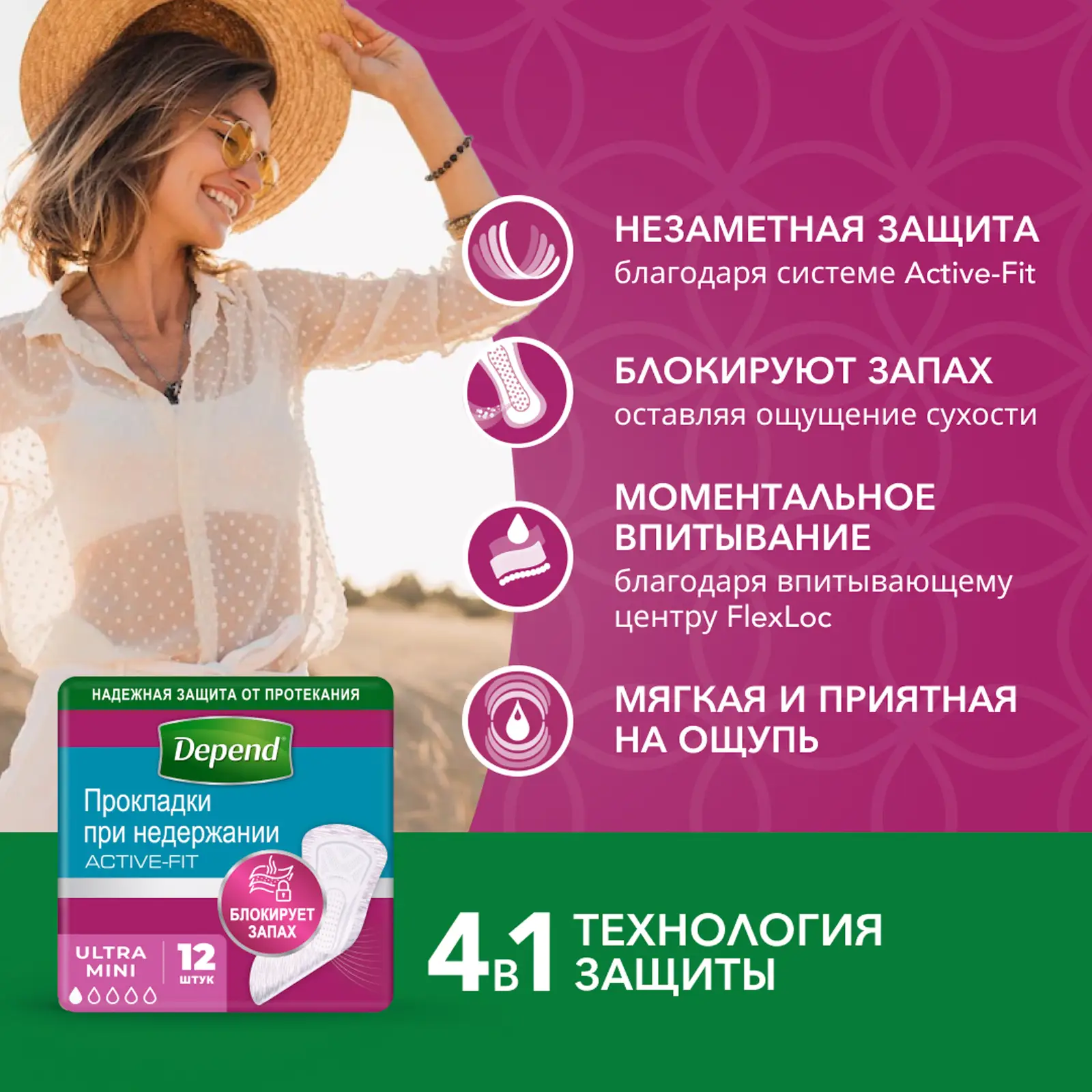 Прокладки Depend урологические ультра мини 12шт