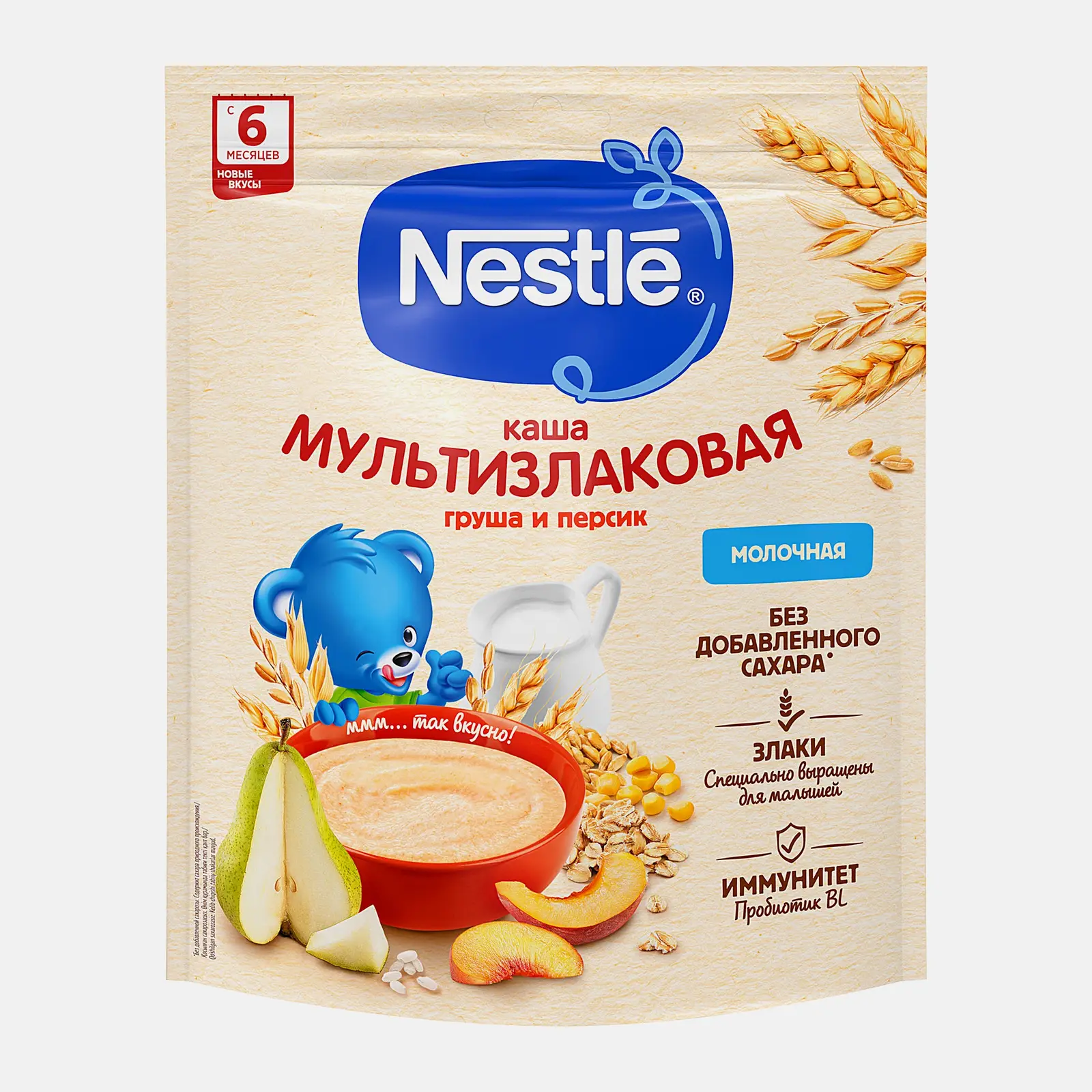 Изображение товара Каша молочная мультизлаковая Nestlé с грушей и персиком 200г для детей 6+