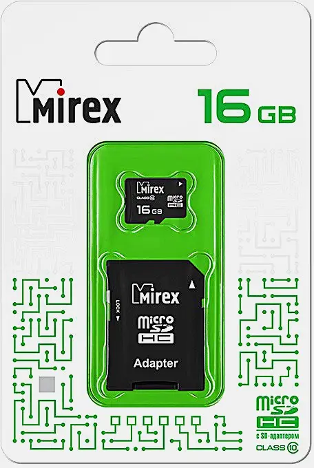 Карта памяти Mirex microSD 16 Гб Сlass 10 с адаптером