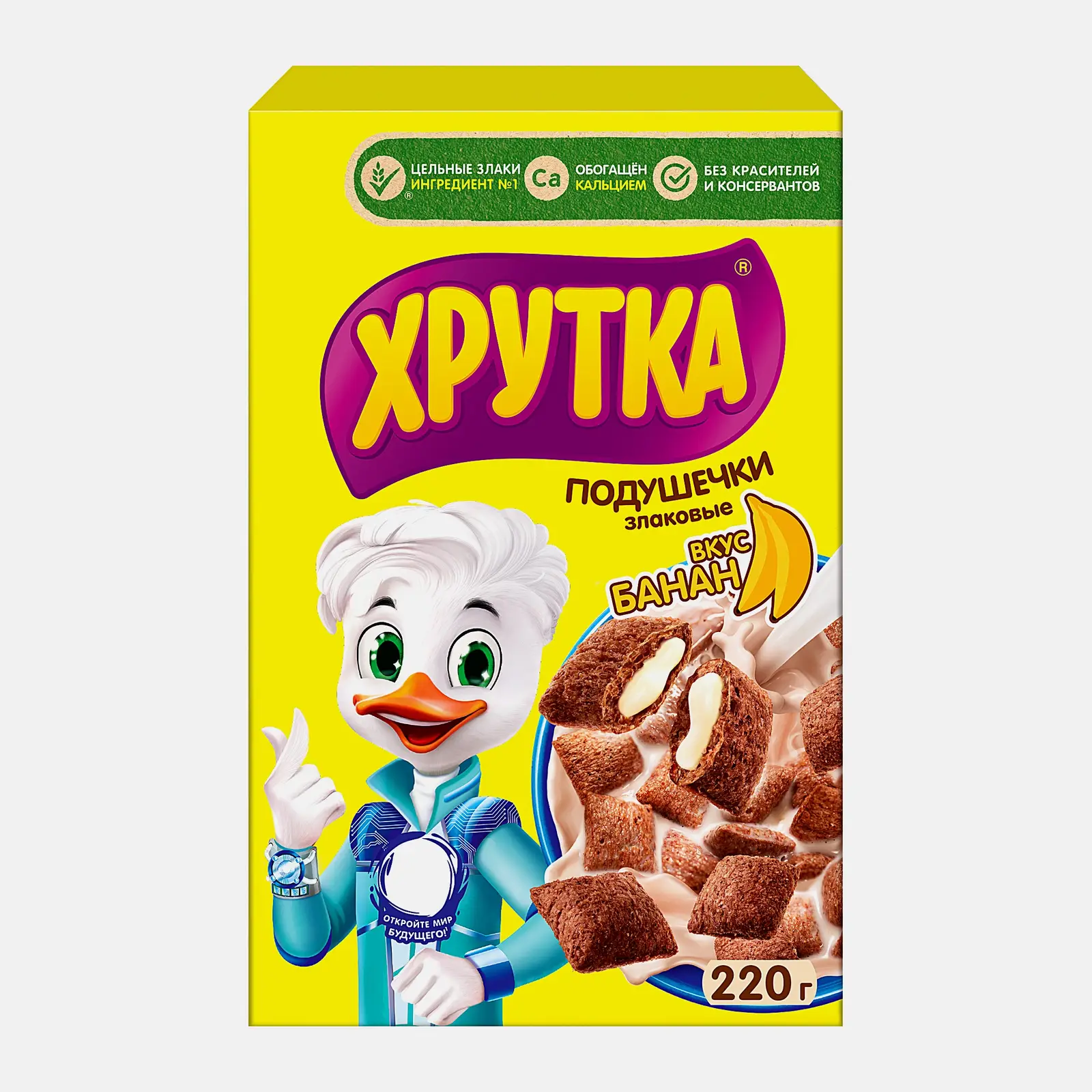 Изображение товара Подушечки Хрутка со вкусом банана 220г - хрустящий завтрак с кальцием