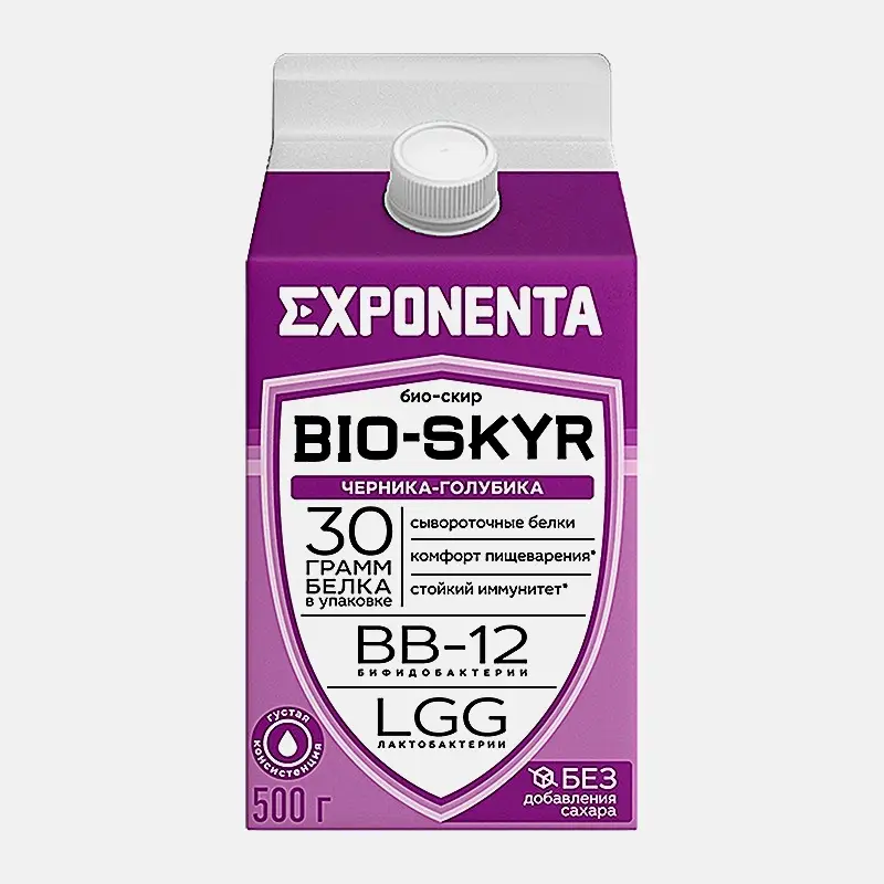 Изображение товара Напиток кисломолочный Exponenta Bio-Skyr Черника-голубика высокобелковый обезжиренный 500г Изображение товара Напиток кисломолочный Exponenta Bio-Skyr Черника-голубика высокобелковый обезжиренный 500г