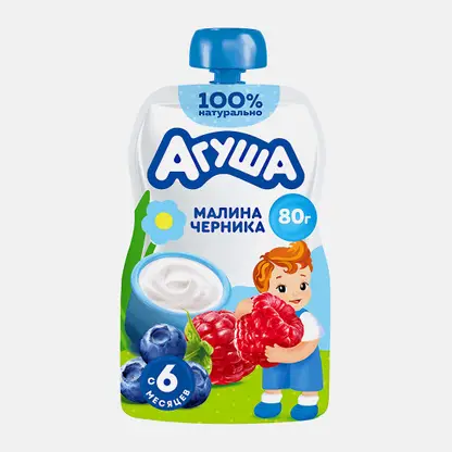 Творог детский фруктовый Малина-Черника с 6 месяцев Агуша 4% 80г