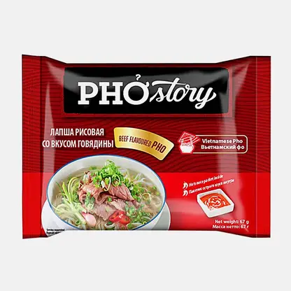 Лапша рисовая быстрого приготовления со вкусом говядины Chin-Su Pho Story 67г