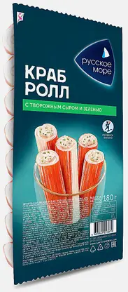 Палочки крабовые Русское Море творожный сыр зелень охлажденные 180г