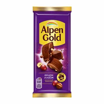 Изображение товара Молочный шоколад с фундуком и изюмом Alpen Gold 80г