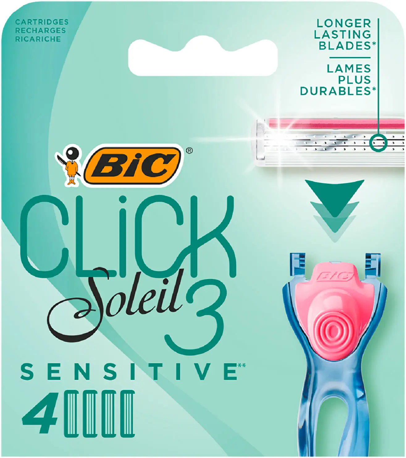 Сменные кассеты для женской бритвы BIC Click 3 Soleil Sensitive 3 подвижных лезвия 4шт