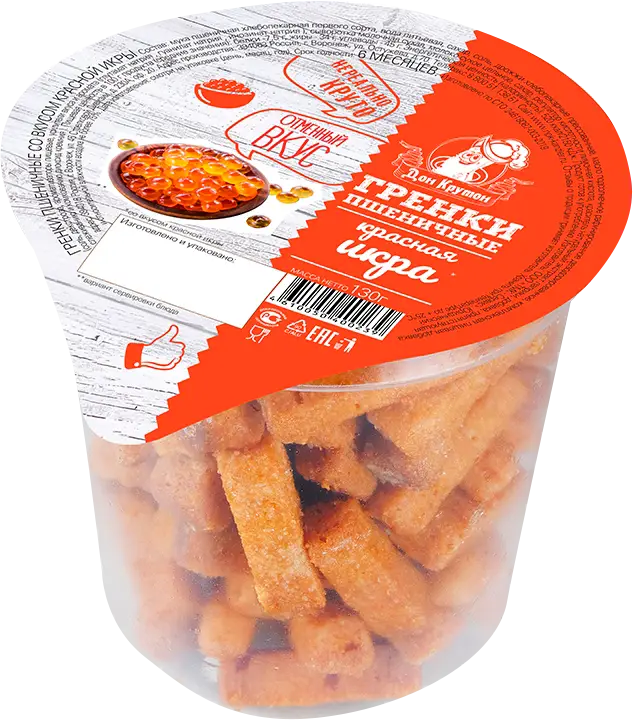 Изображение товара Гренки Дон Крутон Красная икра пшеничные 130г - вкусная закуска с натуральным ароматом