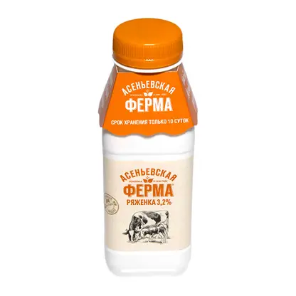 Изображение товара Ряженка Асеньевская ферма 3.2% 330г натуральный кисломолочный продукт