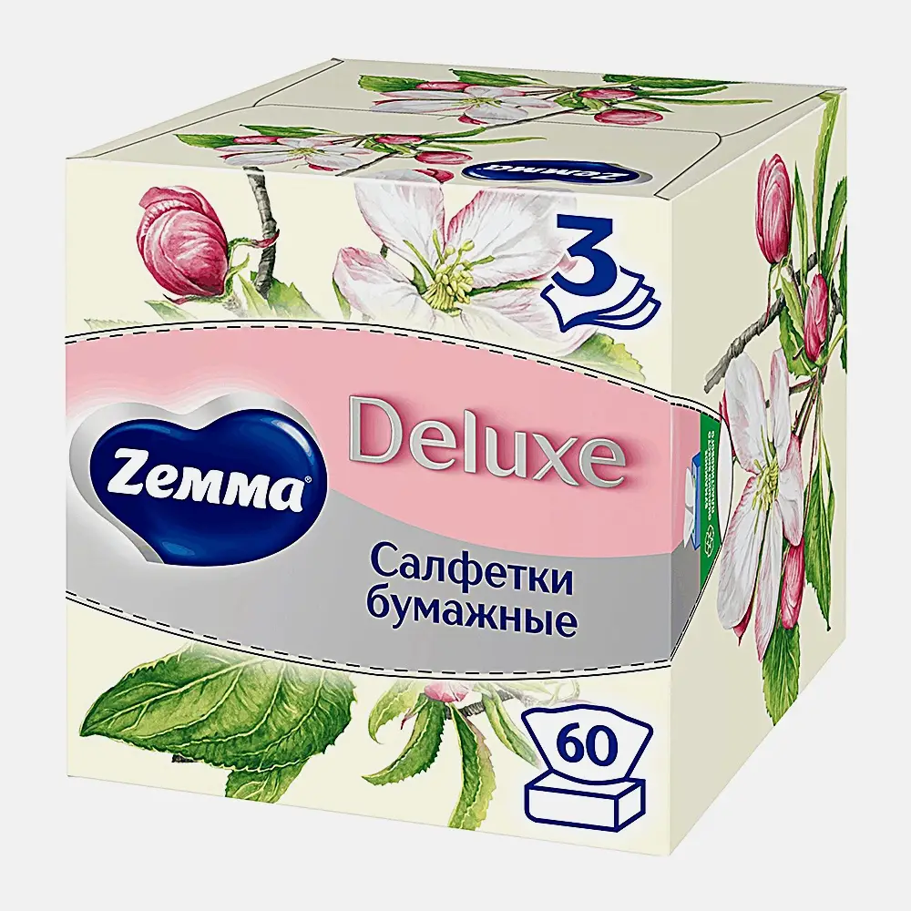 Салфетки бумажные в коробке Zewa Deluxe Арома Коллекция 3 слоя 60шт в ассортименте