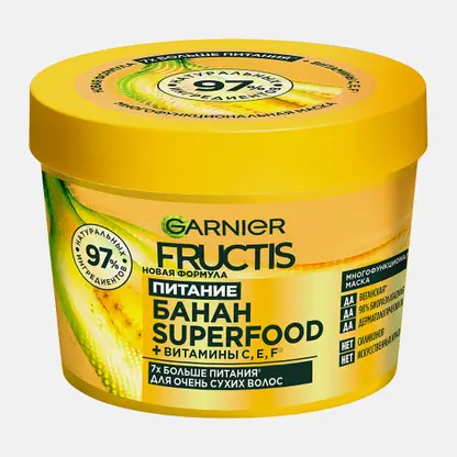 Маска для волос Garnier Fructis Superfood Питательная Банан 3-в-1 для восстановления питания и увлажнения 390мл