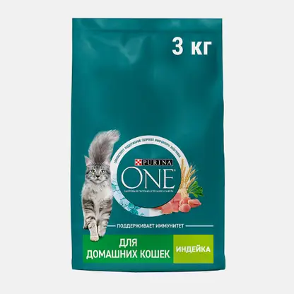 Сухой корм для домашних кошек с индейкой и злаками Purina ONE 3кг