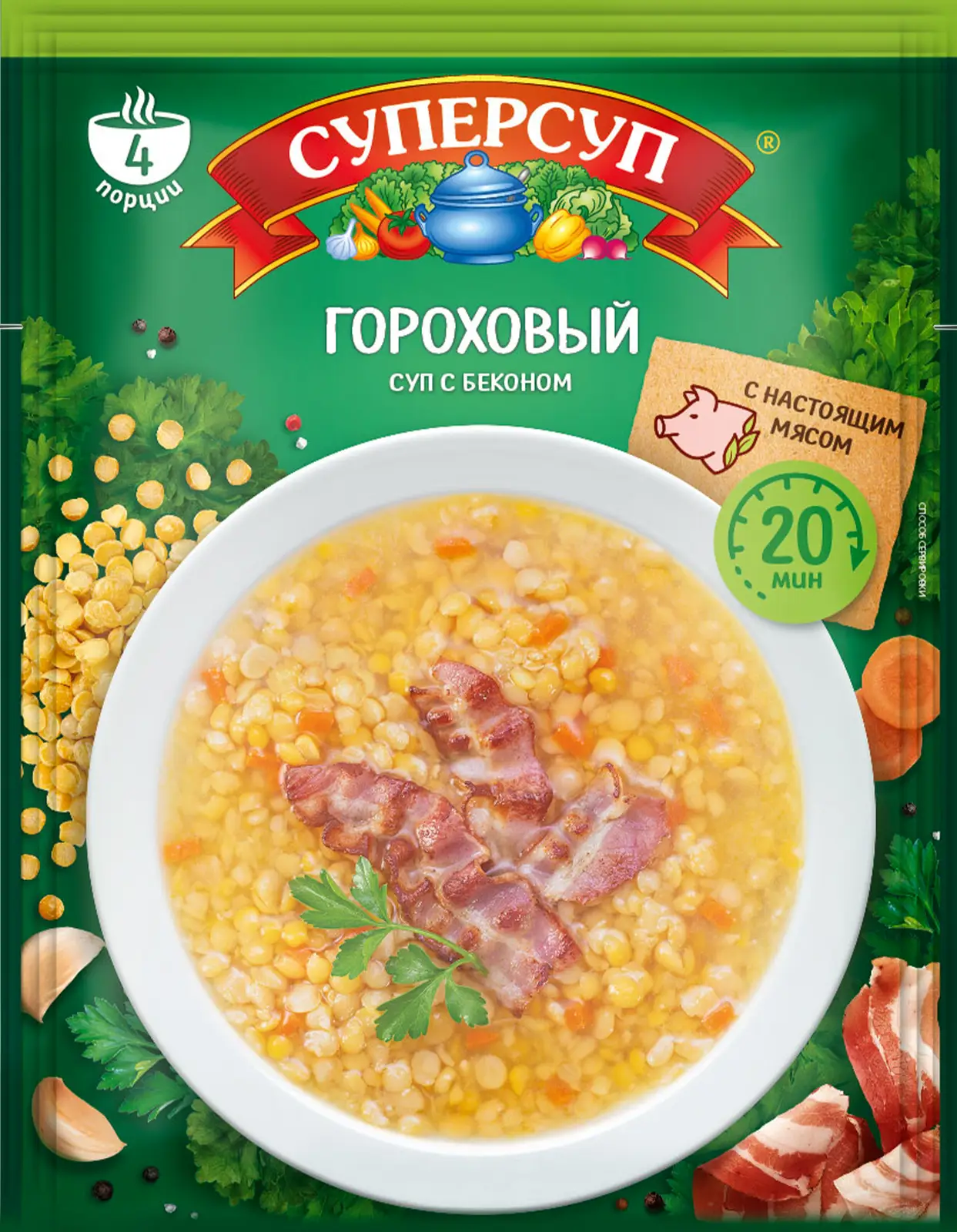 Суп Суперсуп Гороховый с беконом 70г — в каталоге на сайте сети Магнит |  Краснодар