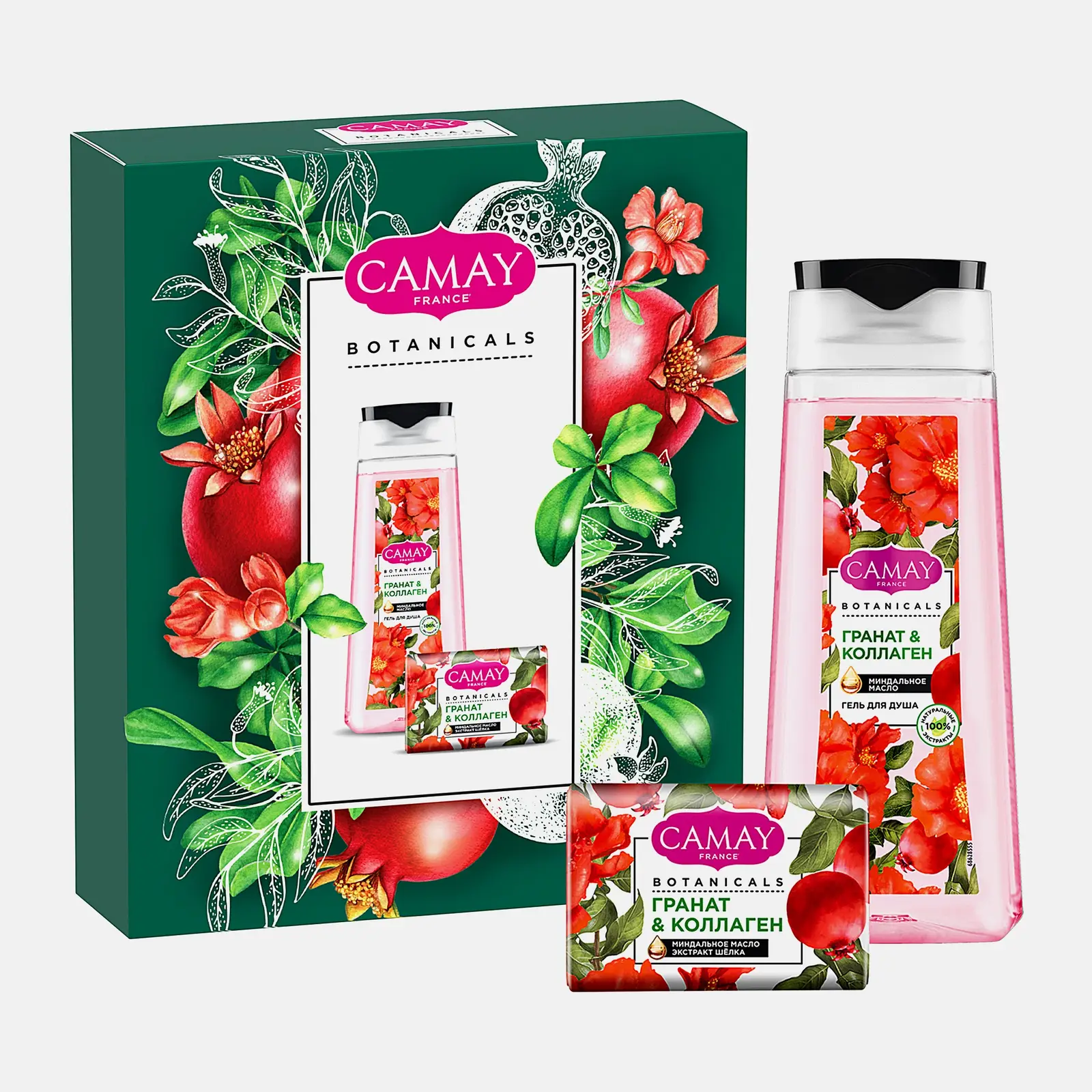 Подарочный набор Гранат и коллаген Botanicals Camay Гель для душа 250мл + Твёрдое мыло 85г в ассортименте
