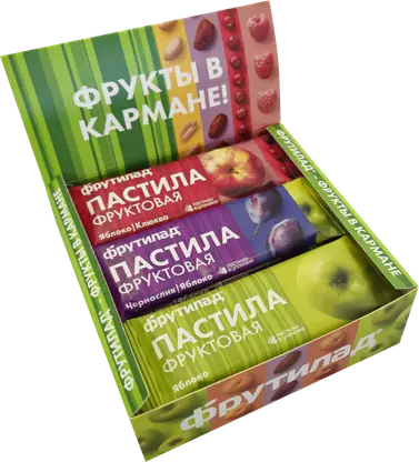 Изображение товара Пастила со вкусом яблоко/яблоко-черника/яблоко-клюква Фрутилад 30г в ассортименте