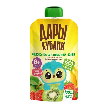 Изображение товара Пюре детское Дары Кубани фруктовое из яблок банана клубники киви с 6 месяцев 90г