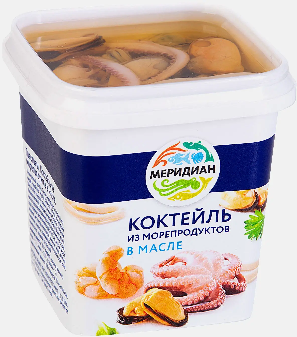 Изображение товара Коктейль морепродуктов в масле 270г Меридиан - готовая закуска для салатов пиццы