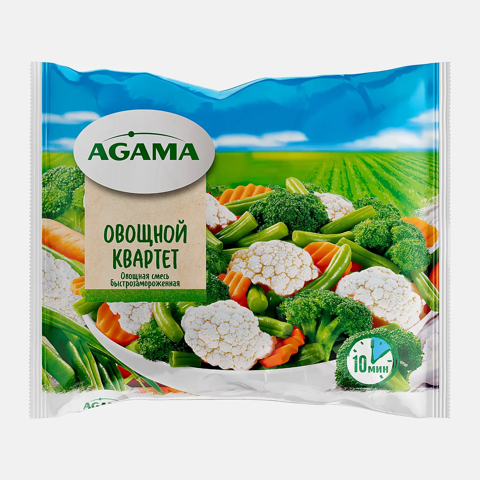 Изображение товара Смесь овощная Agama быстрозамороженная 400г - брокколи, цветная, фасоль, морковь