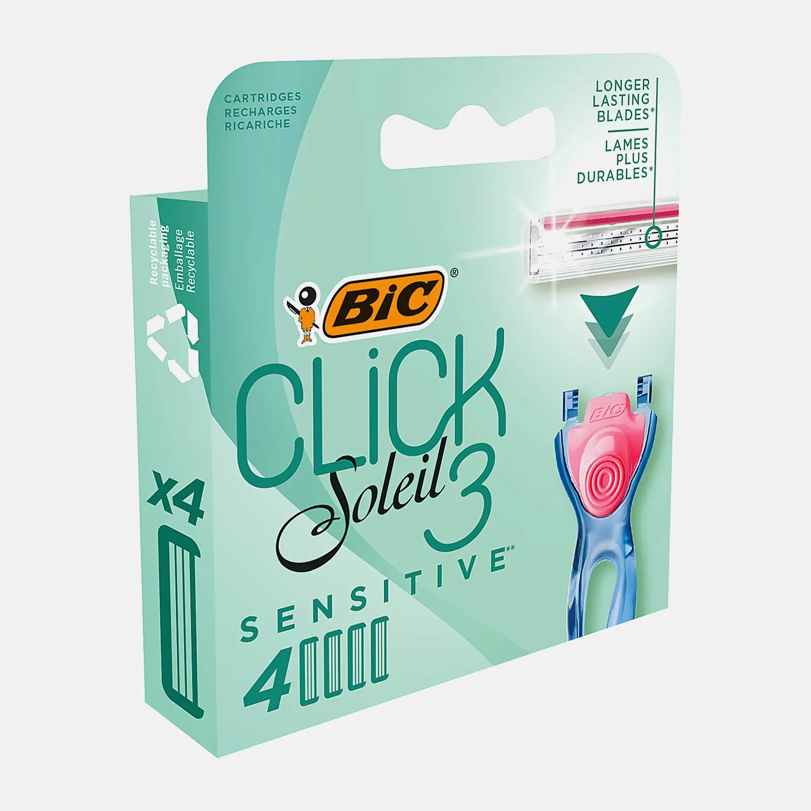 Сменные кассеты для женской бритвы BIC Click 3 Soleil Sensitive 3 подвижных лезвия 4шт - фото 2