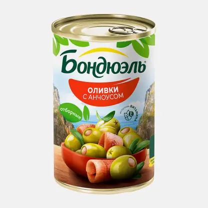 Оливки Бондюэль с анчоусом 300г