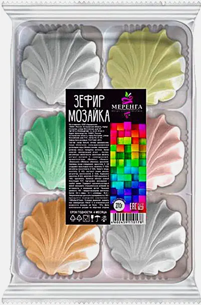 Изображение товара Зефир Мозайка ассорти Меренга 270г воздушное сладкое лакомство вкусное и яркое