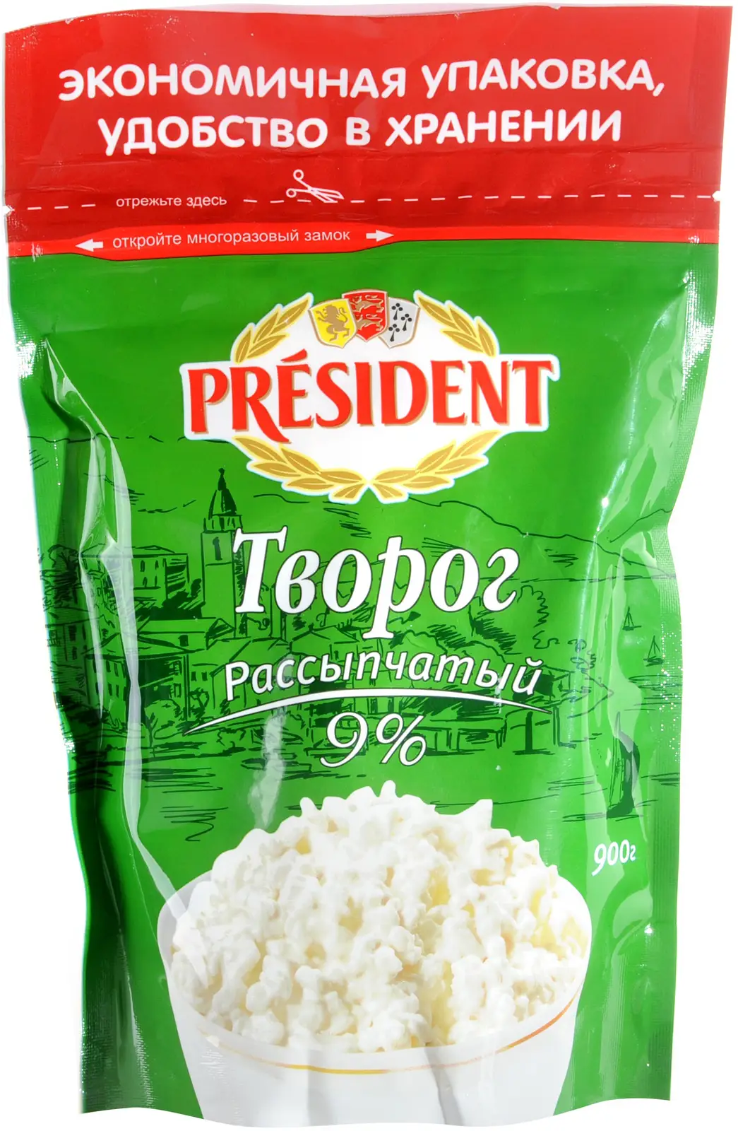 Творог President рассыпчатый 9% 900г — в каталоге на сайте сети Магнит |  Краснодар