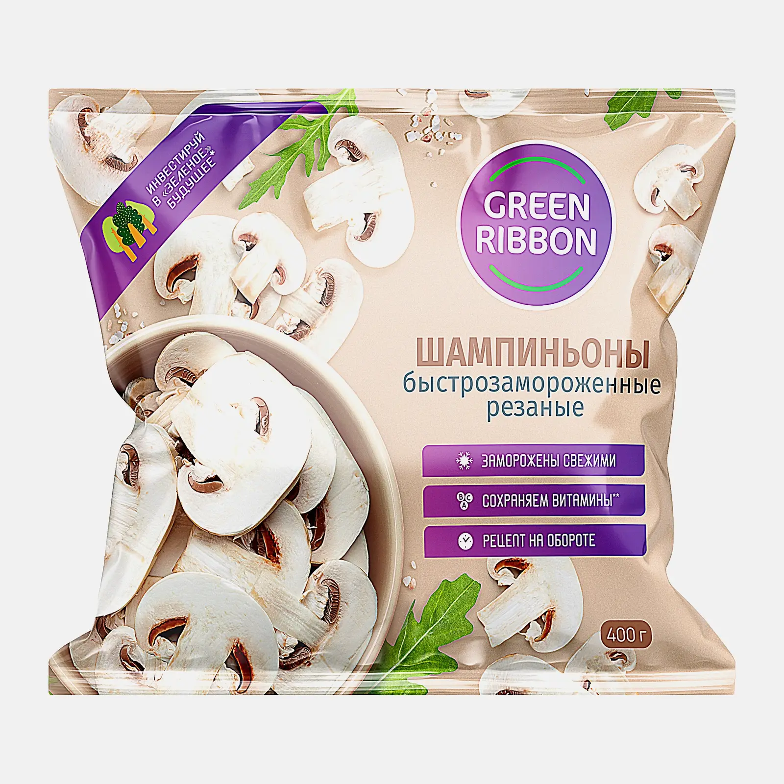 Изображение товара Шампиньоны Green Ribbon резаные быстрозамороженные 400г