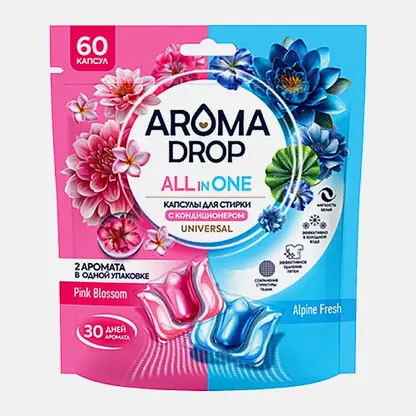 Капсулы для стирки с кондиционером микс Alpine Fresh Pink Arome Drop 60шт