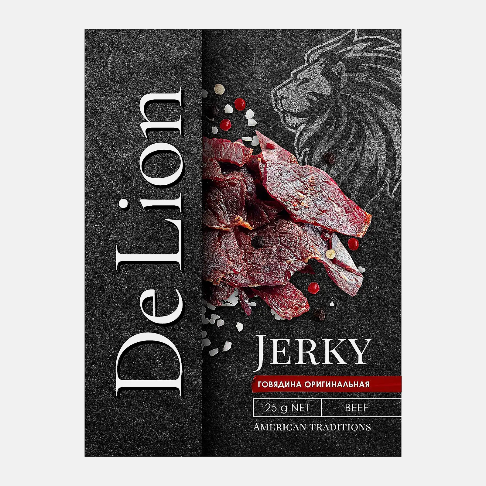 Изображение товара Говядина Jerky De Lion сушеная оригинальная 25 г натуральный мясной снек
