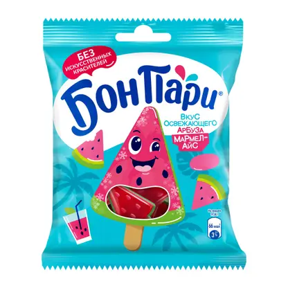 Изображение товара Мармелад-айс Бон Пари жевательный вкус освежающего арбуза 100г