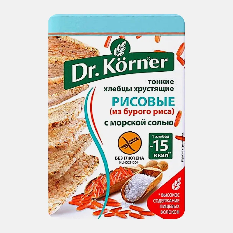 Изображение товара Хлебцы Рисовые с морской солью без глютена Dr.Korner 100г