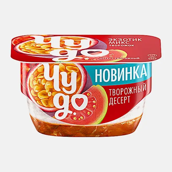 Изображение товара Десерт творожный взбитый Экзотический микс маракуйя-гуава Чудо 4.2% 100г