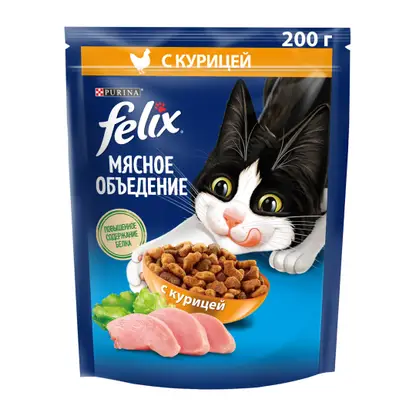 Изображение товара Сухой корм для кошек Felix Мясное объедение с курицей 200г
