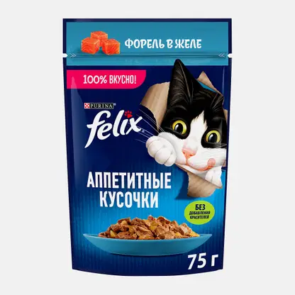 Влажный корм для кошек Аппетитные кусочки в желе с форелью Felix 75г