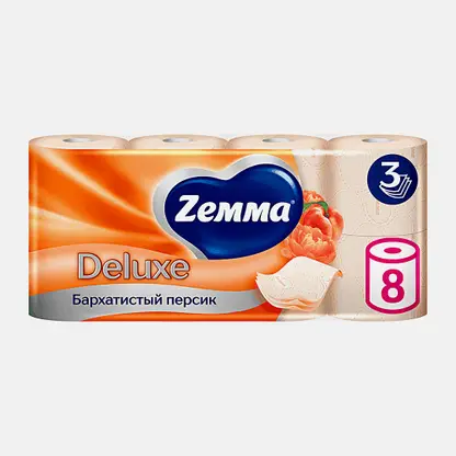 Туалетная бумага Персиковая Deluxe Zemma 8 рулонов 3 слоя