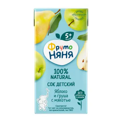 Изображение товара Сок Яблоко и груша с мякотью с 5 месяцев Фрутоняня 200мл