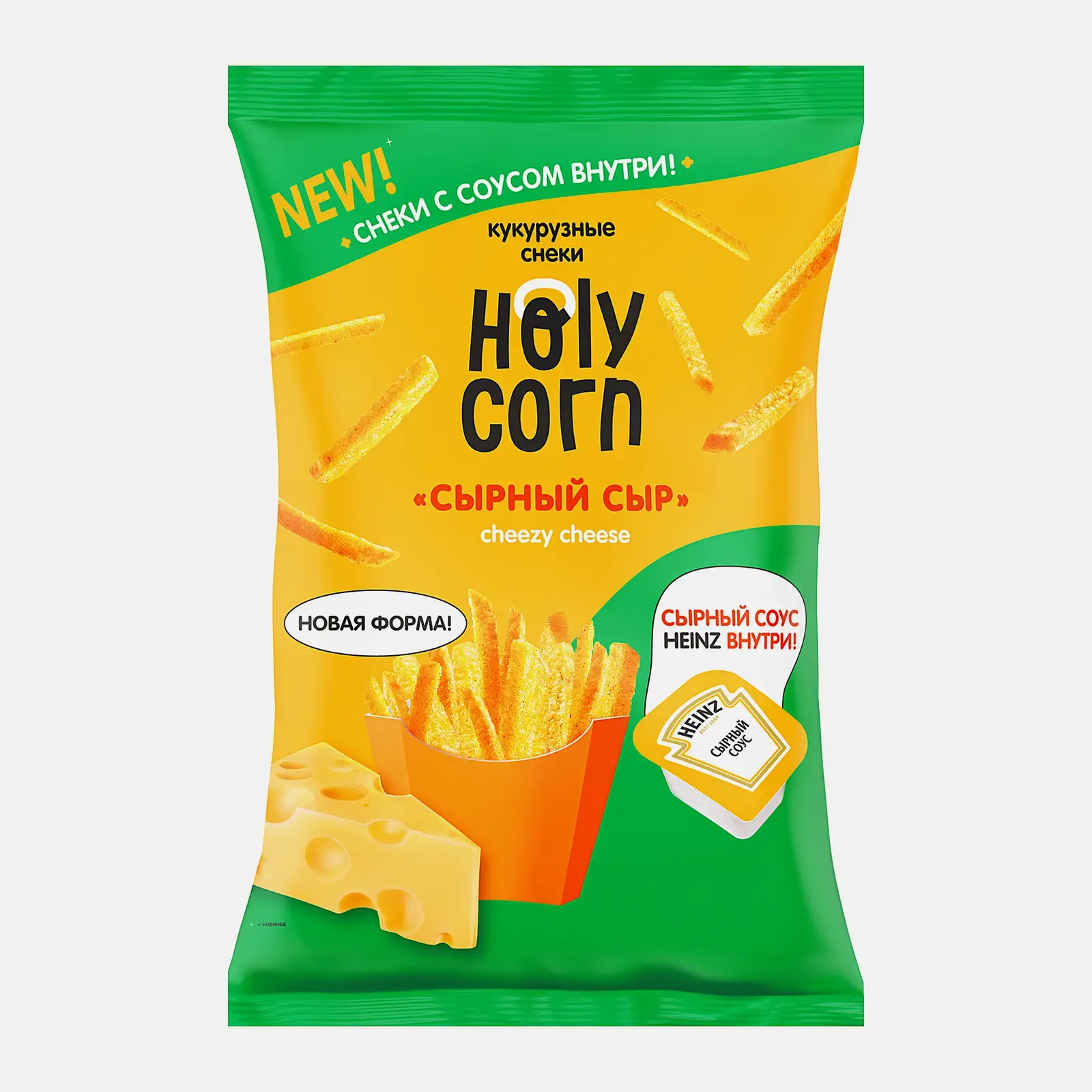 Изображение товара Кукурузные снеки Holy Corn с сырным вкусом 30г натуральные и хрустящие