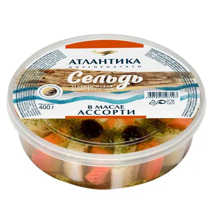 Изображение товара Сельдь Атлантическая ассорти в масле 400г