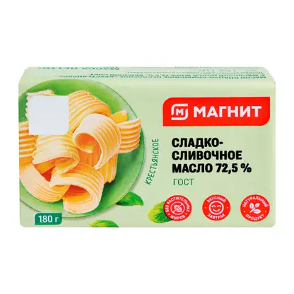 Изображение товара Масло сливочное Магнит Крестьянское 72.5% 180г