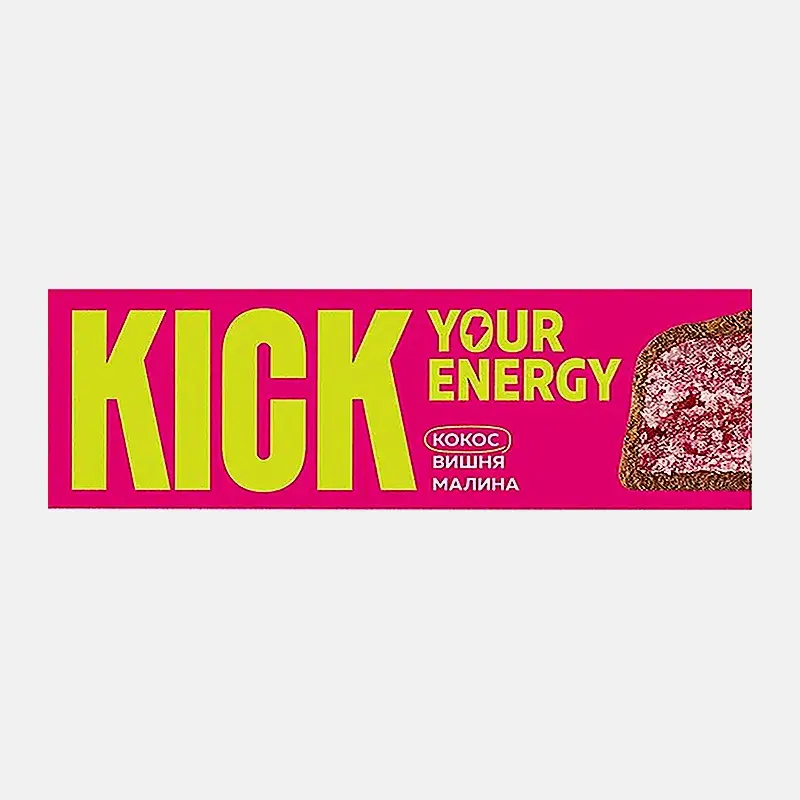 Батончик кокосовый с вишней и малиной в карамельном шоколаде Kick Your Energy 45г Батончик кокосовый с вишней и малиной в карамельном шоколаде Kick Your Energy 45г
